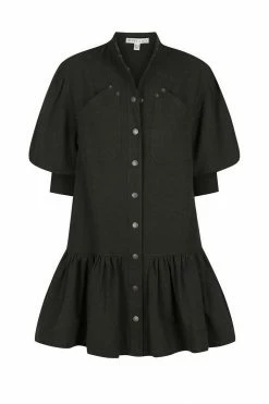 Shona Joy PRISCILA HIGH NECK UTILITY MINI DRESS - COAL DRESSES