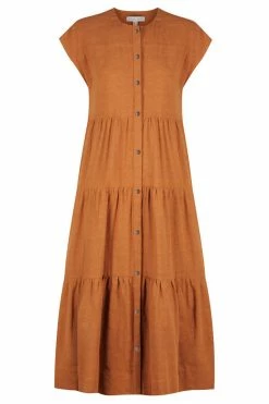 Shona Joy PRISCILA SHORT SLEEVE TIERED UTILITY MIDI DRESS - TURMERIC DRESSES