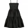 Shona Joy BRUNA LINEN SHIRRED TIERED MINI DRESS - BLACK DRESSES