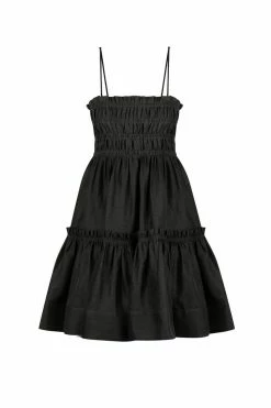 Shona Joy BRUNA LINEN SHIRRED TIERED MINI DRESS - BLACK DRESSES