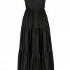 Shona Joy BRUNA LINEN OPEN BACK SHIRRED MIDI DRESS - BLACK