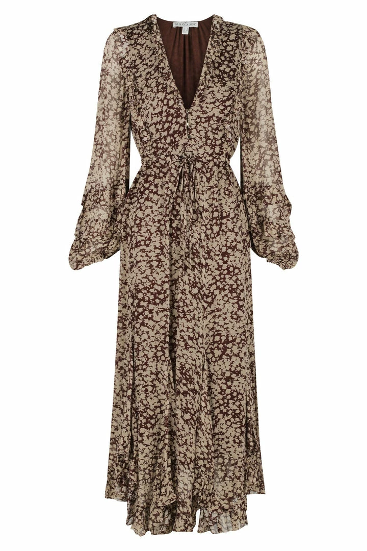 Shona Joy VALERIA BALLOON SLEEVE GODET MIDI DRESS DRESSES