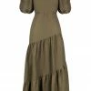 Shona Joy JULIANA LINEN SHORT SLEEVE OPEN BACK MIDI DRESS - FOREST