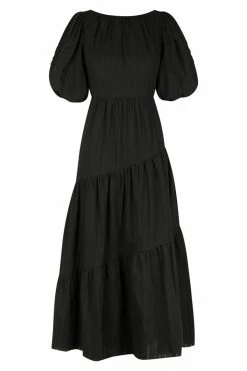 Shona Joy DRESSES ELLA SHORT SLEEVE OPEN BACK MIDI DRESS - COAL