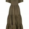 Shona Joy BRUNA LINEN SHORT SLEEVE BACKLESS MIDI DRESS - FOREST
