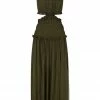 Shona Joy SAFIRA HIGH NECK CUT OUT MIDI DRESS - OLIVE