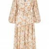 Shona Joy FLOR LINEN BALLOON SLEEVE DRAWSTRING MIDI DRESS DRESSES