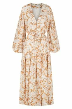 Shona Joy FLOR LINEN BALLOON SLEEVE DRAWSTRING MIDI DRESS DRESSES
