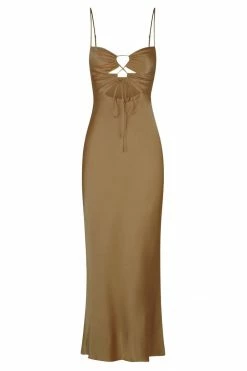 Shona Joy ALMA LACE UP MIDI DRESS - CUMIN