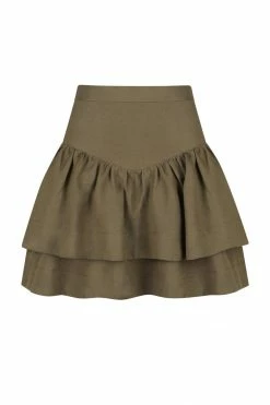Shona Joy JULIANA LINEN FRILL MINI SKIRT - FOREST