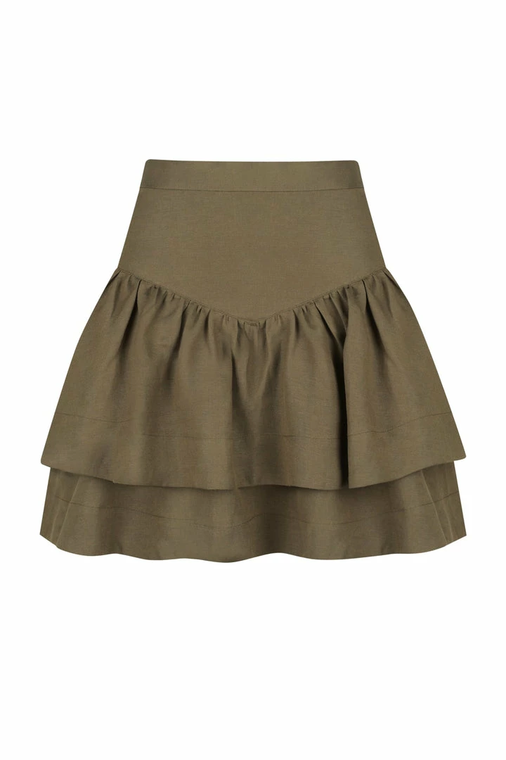 Shona Joy JULIANA LINEN FRILL MINI SKIRT - FOREST