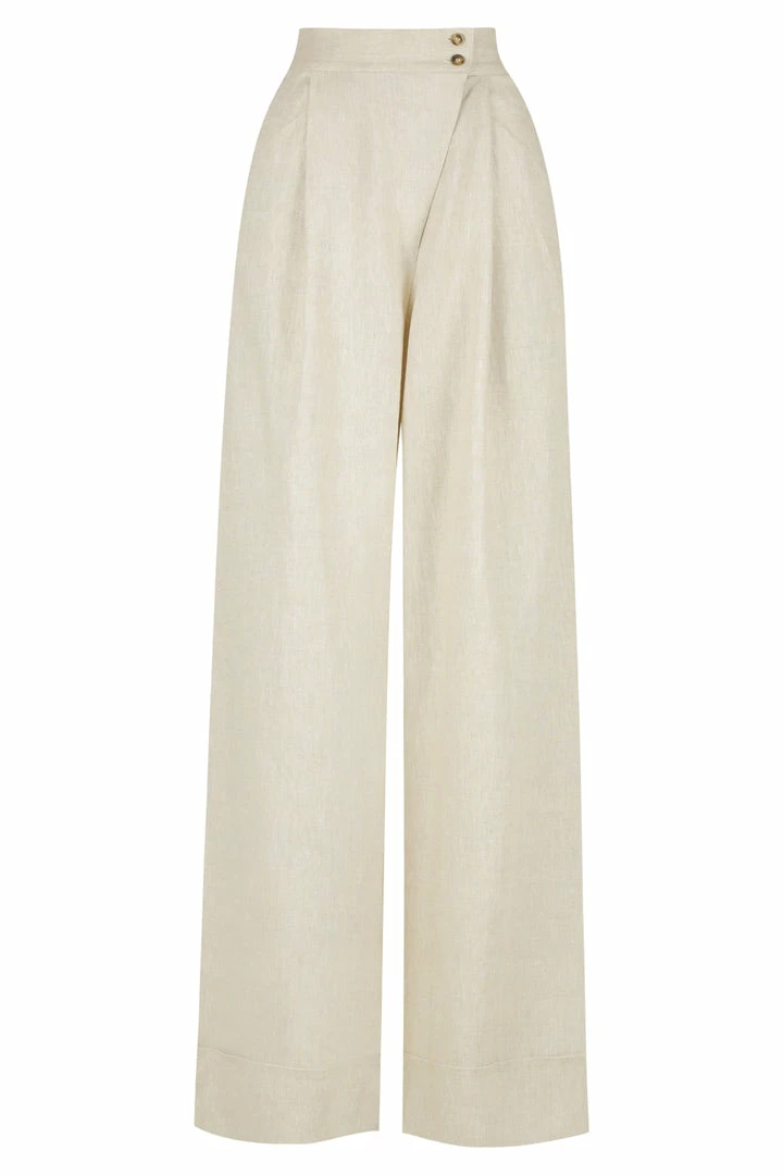 Shona Joy SHORTS & PANTS LUNA LINEN ASYMMETRIC WIDE LEG PANT - NATURAL