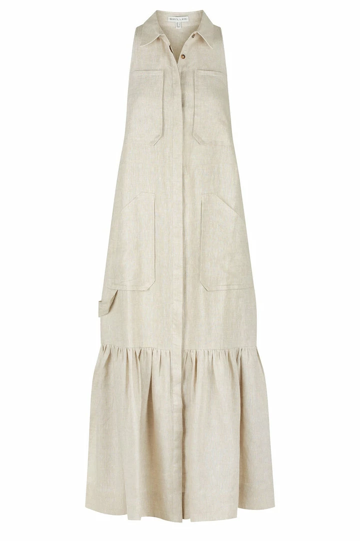 Shona Joy DRESSES LUNA LINEN SLEEVELESS MIDI DRESS - NATURAL