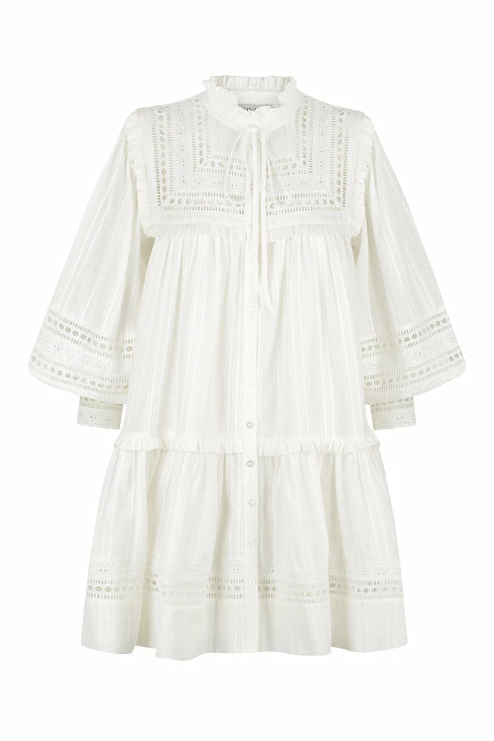 Shona Joy LUCIA BALLOON SLEEVE FRILL MINI DRESS - IVORY DRESSES
