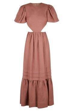 Shona Joy VEGA LINEN CUT OUT OPEN BACK MIDI DRESS - ROSE