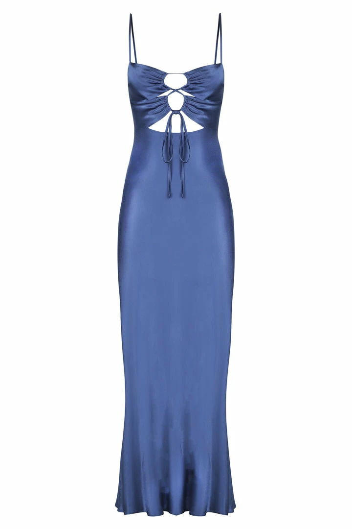 Shona Joy THALIA LACE UP MIDI DRESS - AEGEAN BLUE DRESSES