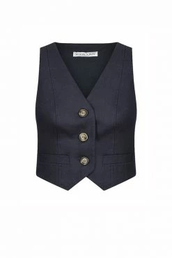 Shona Joy LIGIA LINEN TAILORED FITTED VEST - NAVY