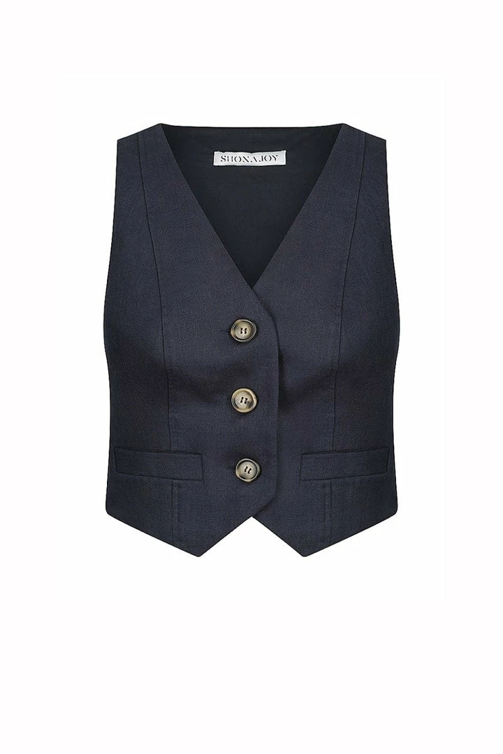 Shona Joy LIGIA LINEN TAILORED FITTED VEST - NAVY