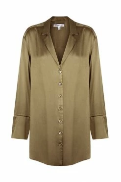 Shona Joy LA LUNE LOUNGE SHIRT DRESS - WARM OLIVE DRESSES