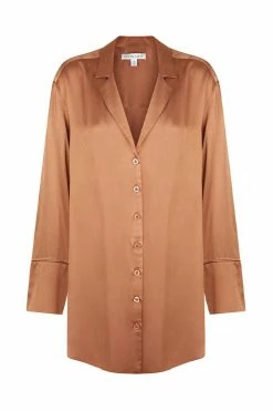 Shona Joy LA LUNE LOUNGE SHIRT DRESS - COPPER DRESSES