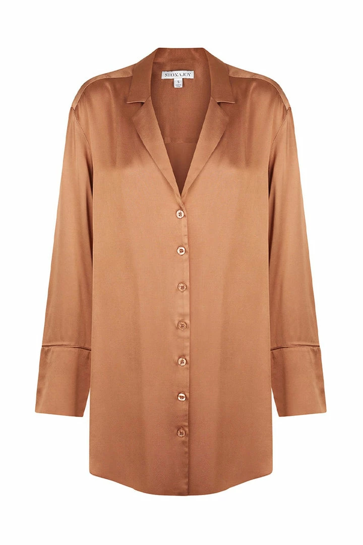 Shona Joy LA LUNE LOUNGE SHIRT DRESS - COPPER DRESSES
