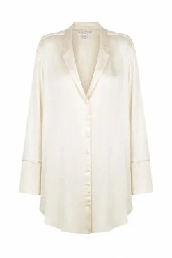 Shona Joy LA LUNE LOUNGE SHIRT DRESS - CREAM DRESSES