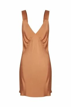 Shona Joy LA LUNE LOUNGE PLUNGED SLIP DRESS - COPPER