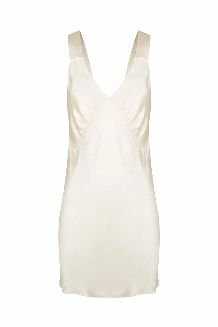 Shona Joy DRESSES LA LUNE LOUNGE PLUNGED SLIP DRESS - CREAM