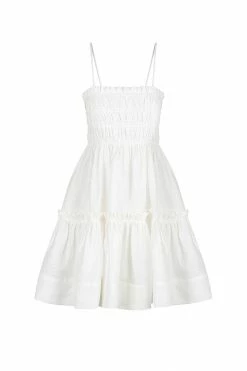 Shona Joy BRUNA LINEN SHIRRED TIERED MINI DRESS - IVORY DRESSES