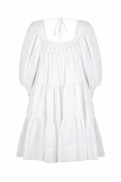 Shona Joy PAULINA LINEN SQUARE NECK TIERED MINI DRESS - IVORY