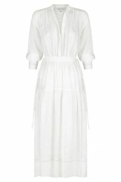 Shona Joy ADRIANA LINEN LONG SLEEVE MIDI DRESS - RICE DRESSES