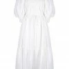 Shona Joy PAULINA LINEN SQUARE NECK TIERED MIDI DRESS - IVORY DRESSES