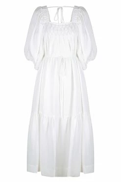 Shona Joy PAULINA LINEN SQUARE NECK TIERED MIDI DRESS - IVORY DRESSES