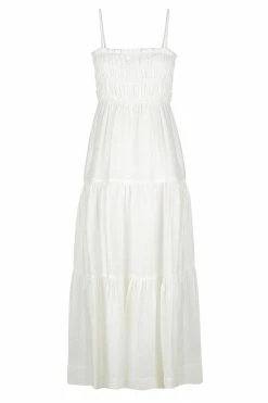 Shona Joy BRUNA LINEN OPEN BACK SHIRRED MIDI DRESS - IVORY