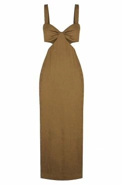Shona Joy DRESSES SIMONE GATHERED CUT OUT MIDI DRESS - CUMIN