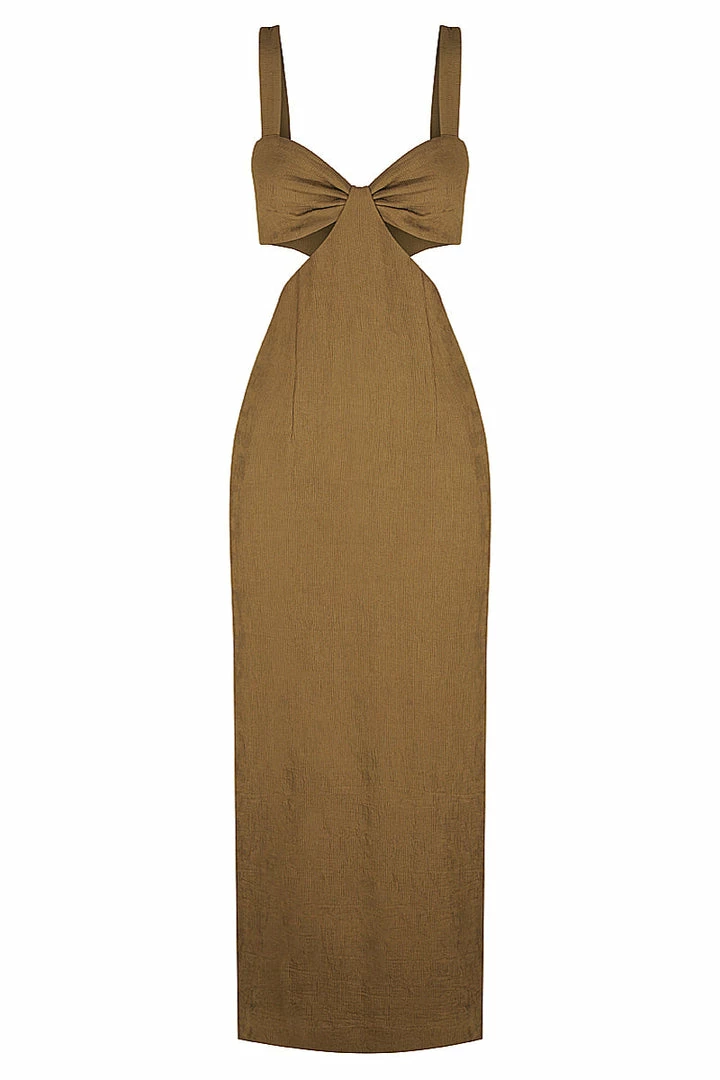 Shona Joy DRESSES SIMONE GATHERED CUT OUT MIDI DRESS - CUMIN