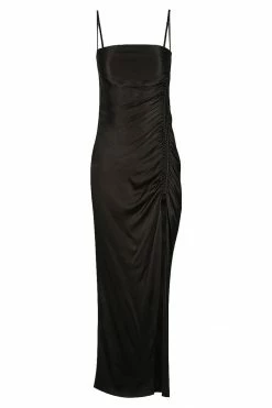 Shona Joy THALIA BIAS RUCHED MIDI DRESS - BLACK DRESSES