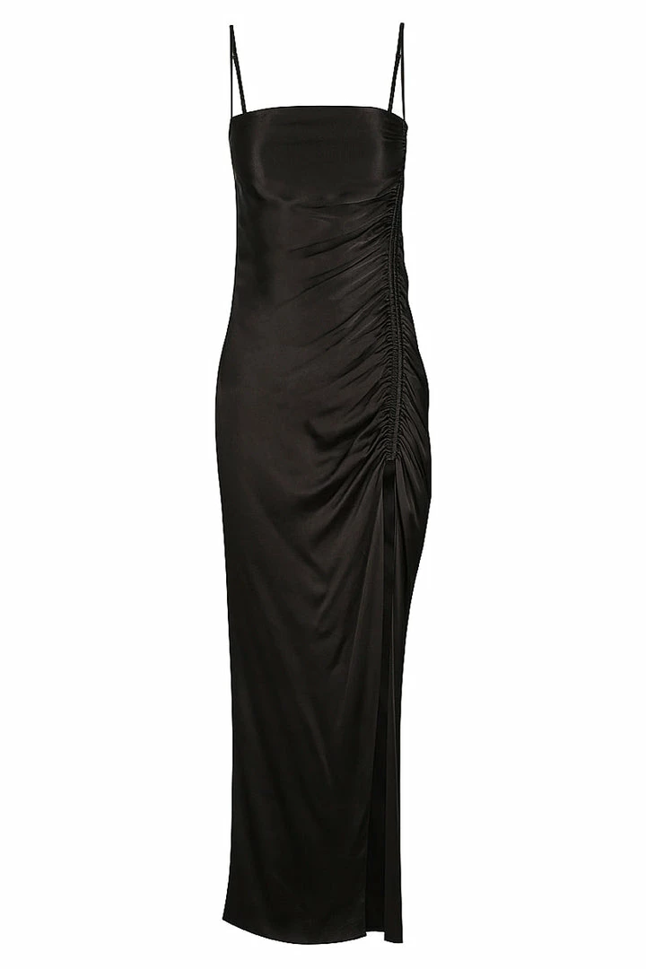 Shona Joy THALIA BIAS RUCHED MIDI DRESS - BLACK DRESSES