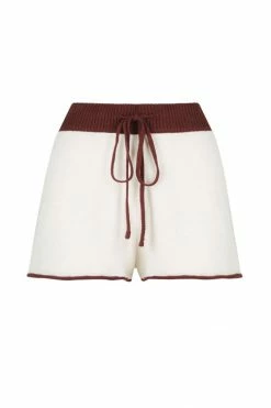 Shona Joy KNITWEAR MALENA DRAWSTRING SHORT - SANGRIA/CREAM