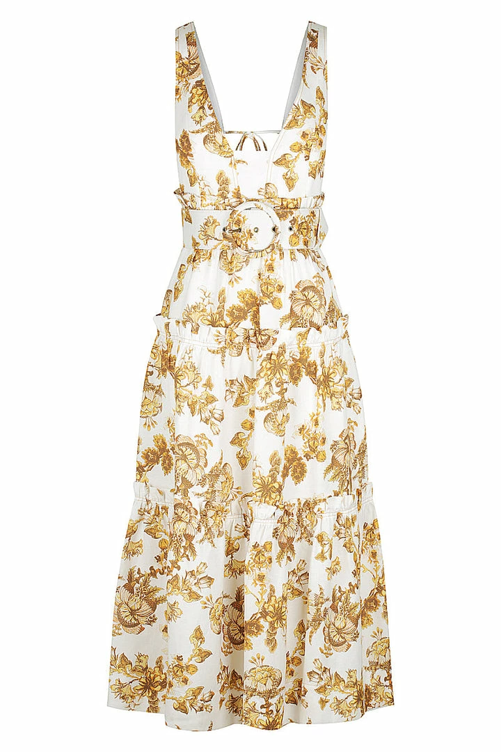 Shona Joy BELLA LINEN PLUNGED TIERED MIDI DRESS