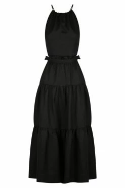 Shona Joy RUBI LINEN BACKLESS MIDI DRESS - BLACK