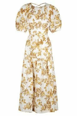 Shona Joy BELLA LINEN SHORT SLEEVE OPEN BACK MIDI DRESS EVENTS