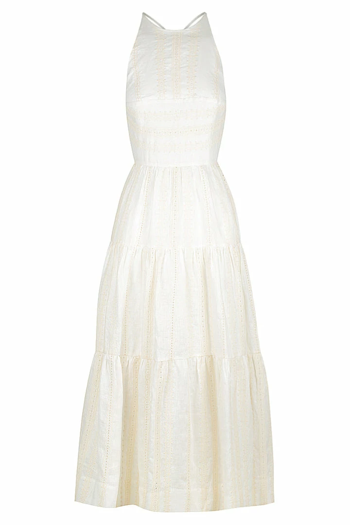 Shona Joy DRESSES LUANA LINEN BACKLESS HALTER MIDI DRESS - IVORY