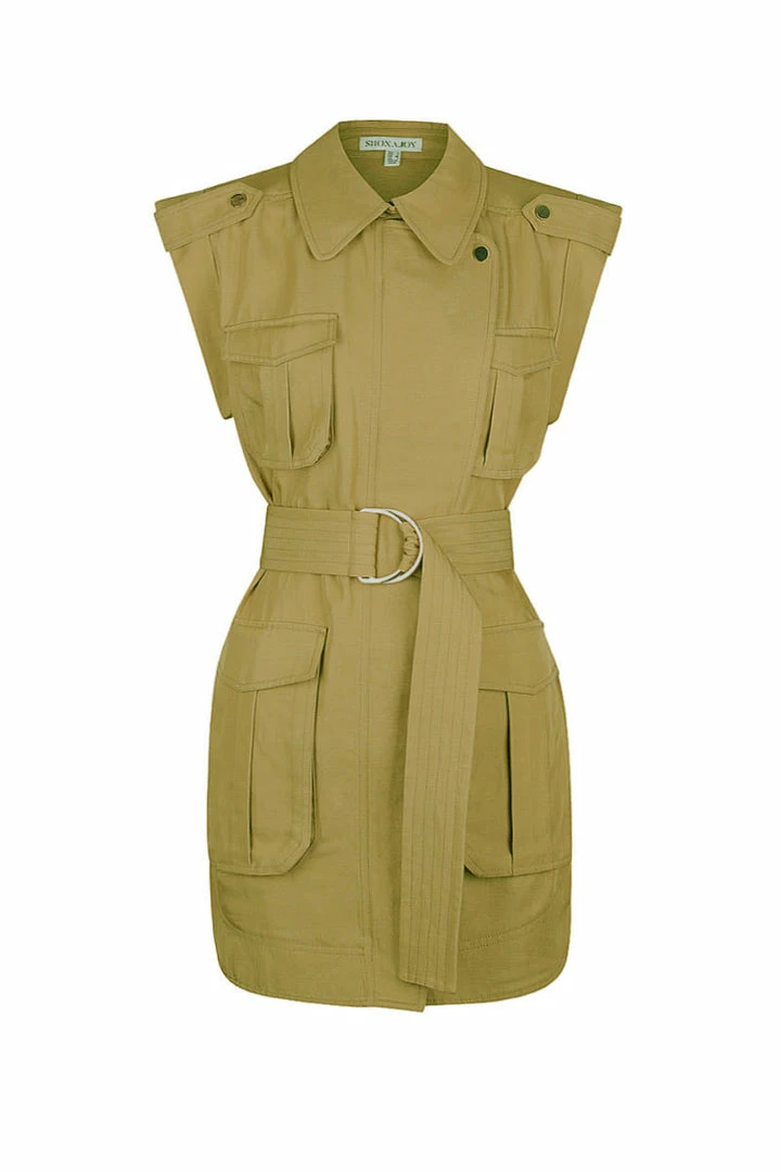 Shona Joy MATILDA LINEN UTILITY MINI DRESS - CUMIN DRESSES