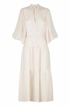 Shona Joy CHARLOTTE HIGH NECK MIDI DRESS - ECRU DRESSES