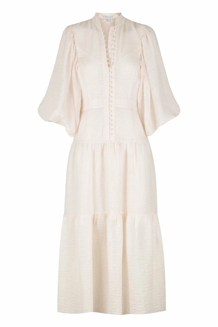 Shona Joy CHARLOTTE HIGH NECK MIDI DRESS - ECRU DRESSES