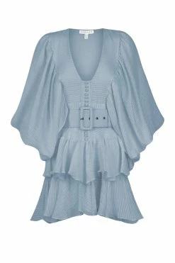 Shona Joy CHARLOTTE PLUNGED DRAPED MINI DRESS - BLUE SMOKE