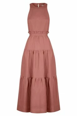 Shona Joy VEGA LINEN TIE BACK MIDI DRESS - ROSE DRESSES