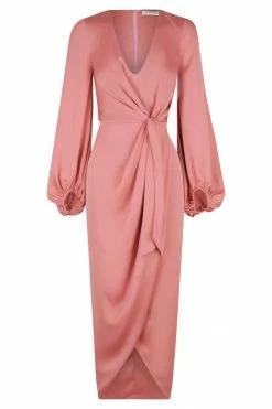 Shona Joy DRESSES LUXE TIE FRONT BALLOON SLEEVE MIDI DRESS - ROSE