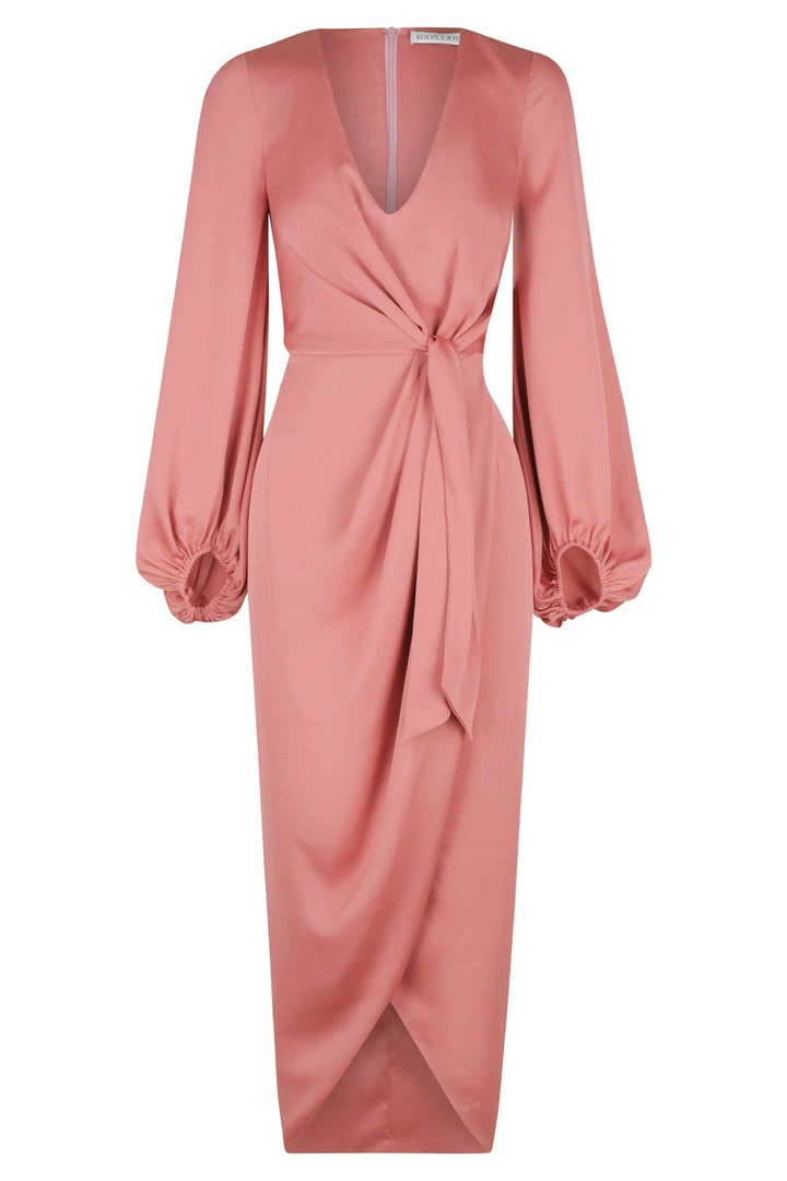 Shona Joy DRESSES LUXE TIE FRONT BALLOON SLEEVE MIDI DRESS - ROSE